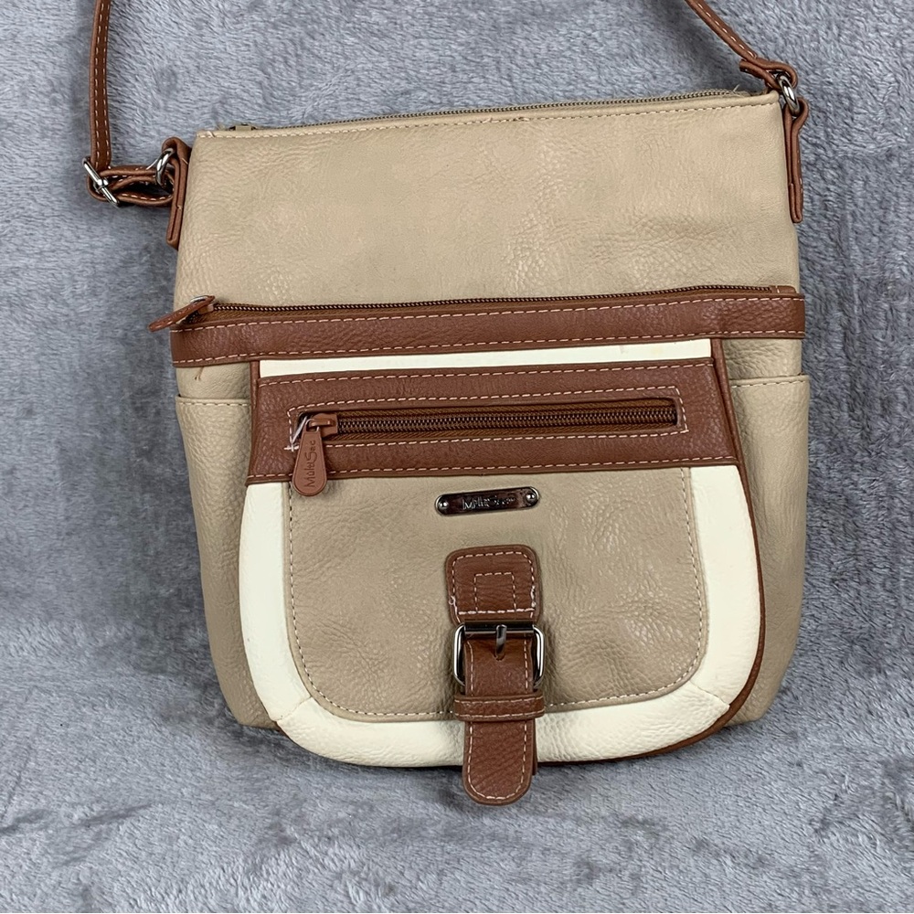 Multi Sac Crossbody‎ Bag Tan & Cream Lots Of Pockets Adjustable Travel Purse
